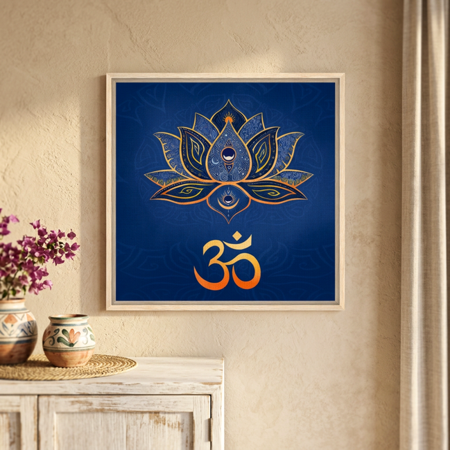 Lotus Blume mit Om · Leinwanddruck | Spirituelle Wandkunst | 60×60 cm