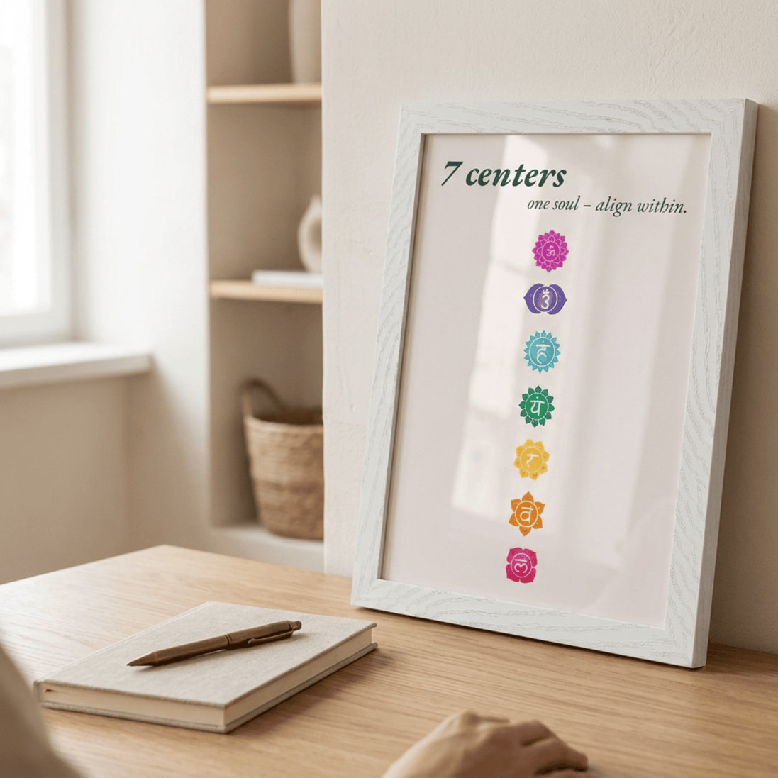 Seven Chakras · Fine Art Print A4–A2 | Sand & Tannengrün wählbar