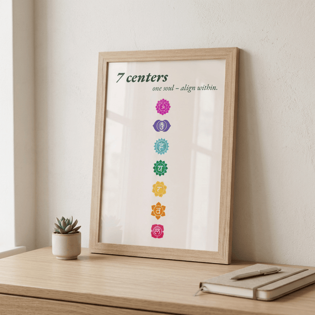 Seven Chakras · Fine Art Print A4–A2 | Sand & Tannengrün wählbar