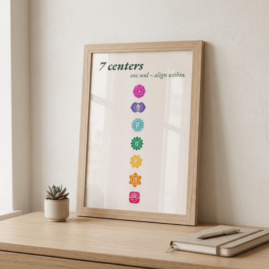 Seven Chakras · Fine Art Print A4–A2 | Sand & Tannengrün wählbar