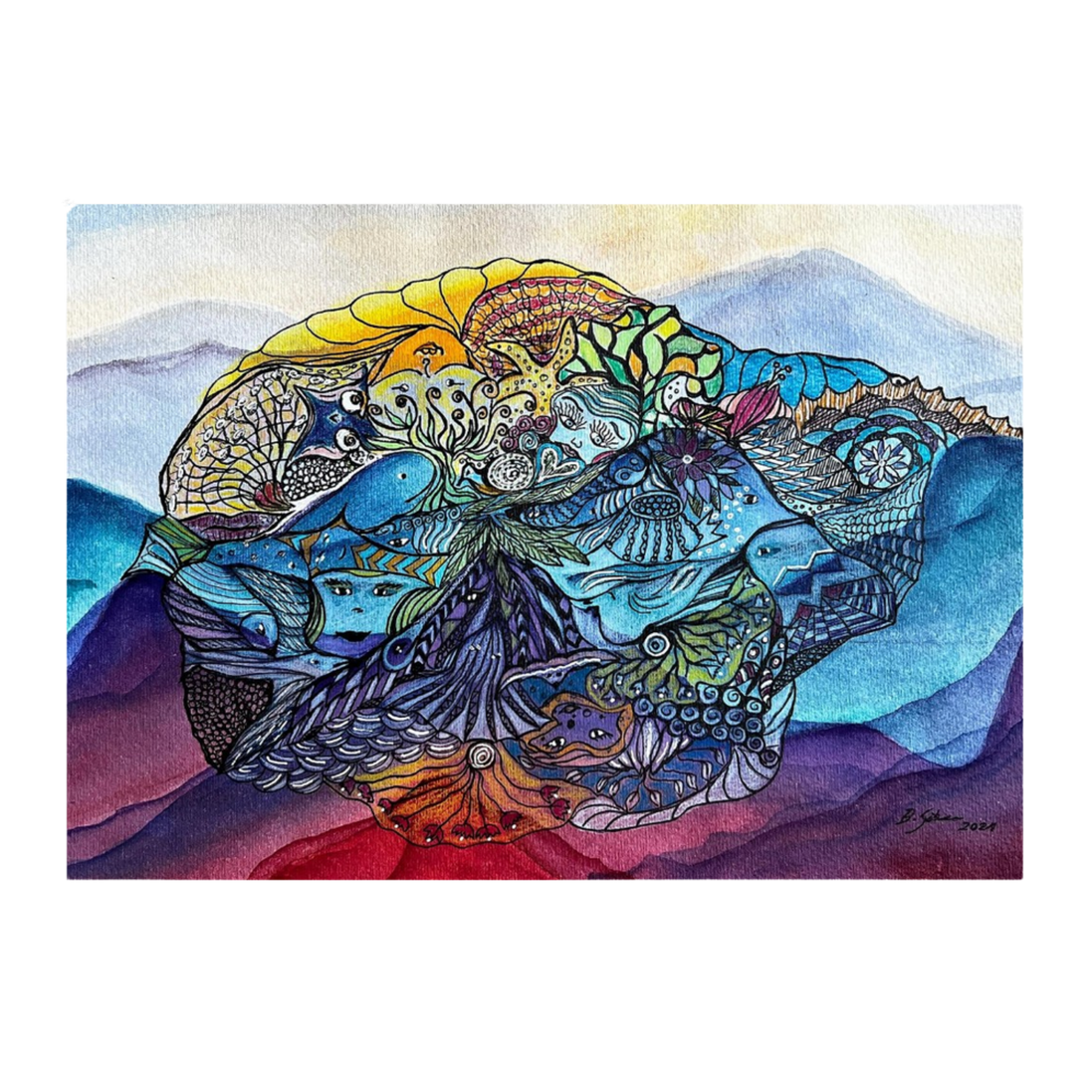Oceanic Soul · Der Wal | Aquarell & Fineliner · Fine Art Kunstdruck A4–A2