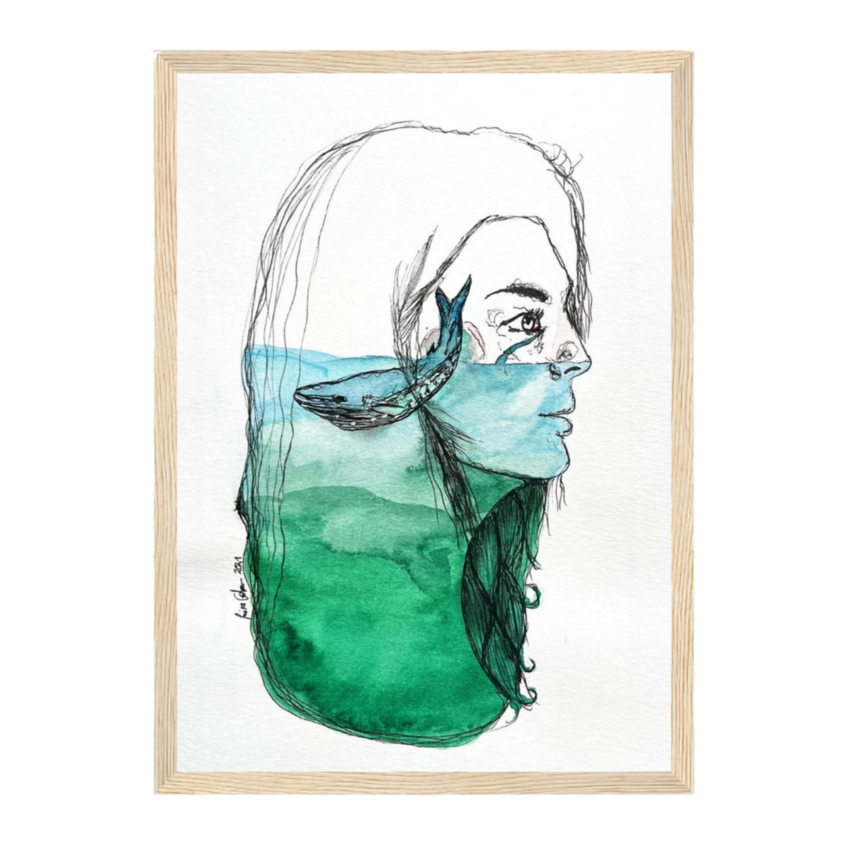 Ihre Tränen sind sein Ozean | Aquarell & Fineliner | Fine Art Kunstdruck A4–A2