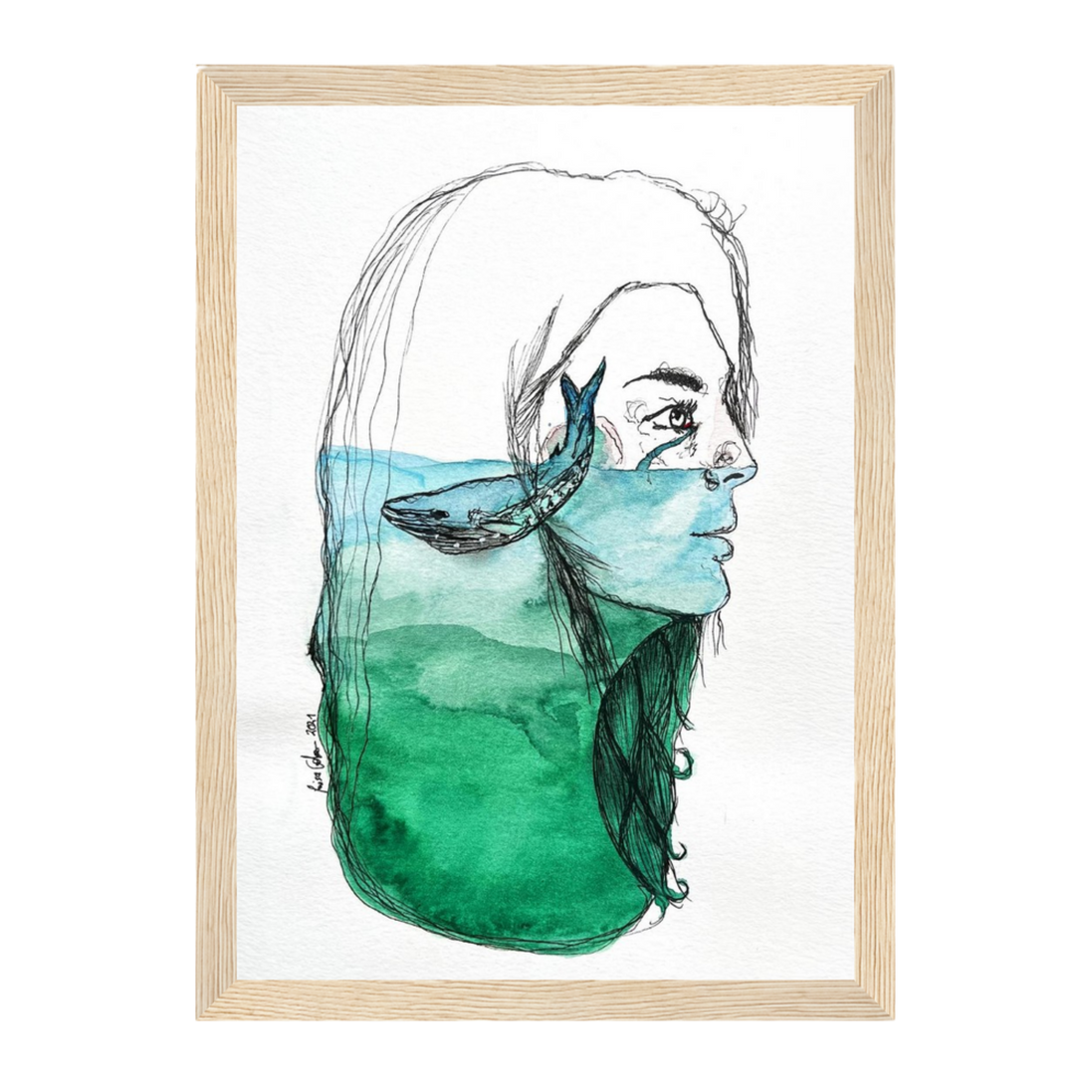 Ihre Tränen sind sein Ozean | Aquarell & Fineliner | Fine Art Kunstdruck A4–A2