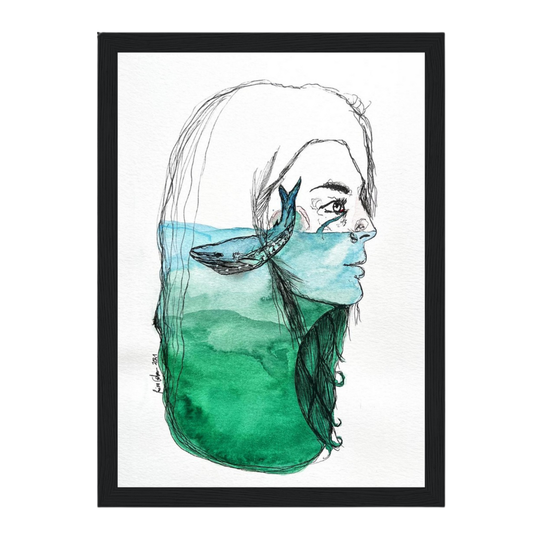 Ihre Tränen sind sein Ozean | Aquarell & Fineliner | Fine Art Kunstdruck A4–A2