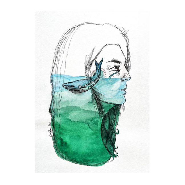 Ihre Tränen sind sein Ozean | Aquarell & Fineliner | Fine Art Kunstdruck A4–A2