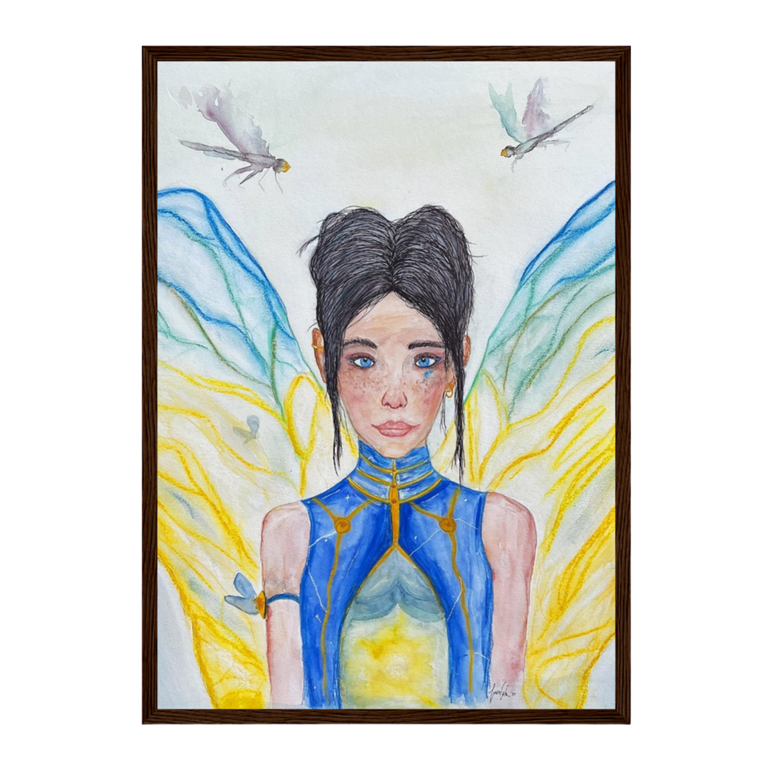 Lilly · Die Frau der Libellen · Fine Art Poster | Herzchakra Aquarell | Gerahmt