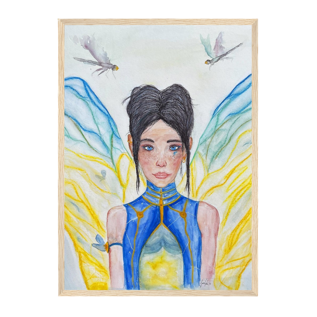 Lilly · Die Frau der Libellen · Fine Art Poster | Herzchakra Aquarell | Gerahmt