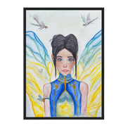Lilly · Die Frau der Libellen · Fine Art Poster | Herzchakra Aquarell | Gerahmt