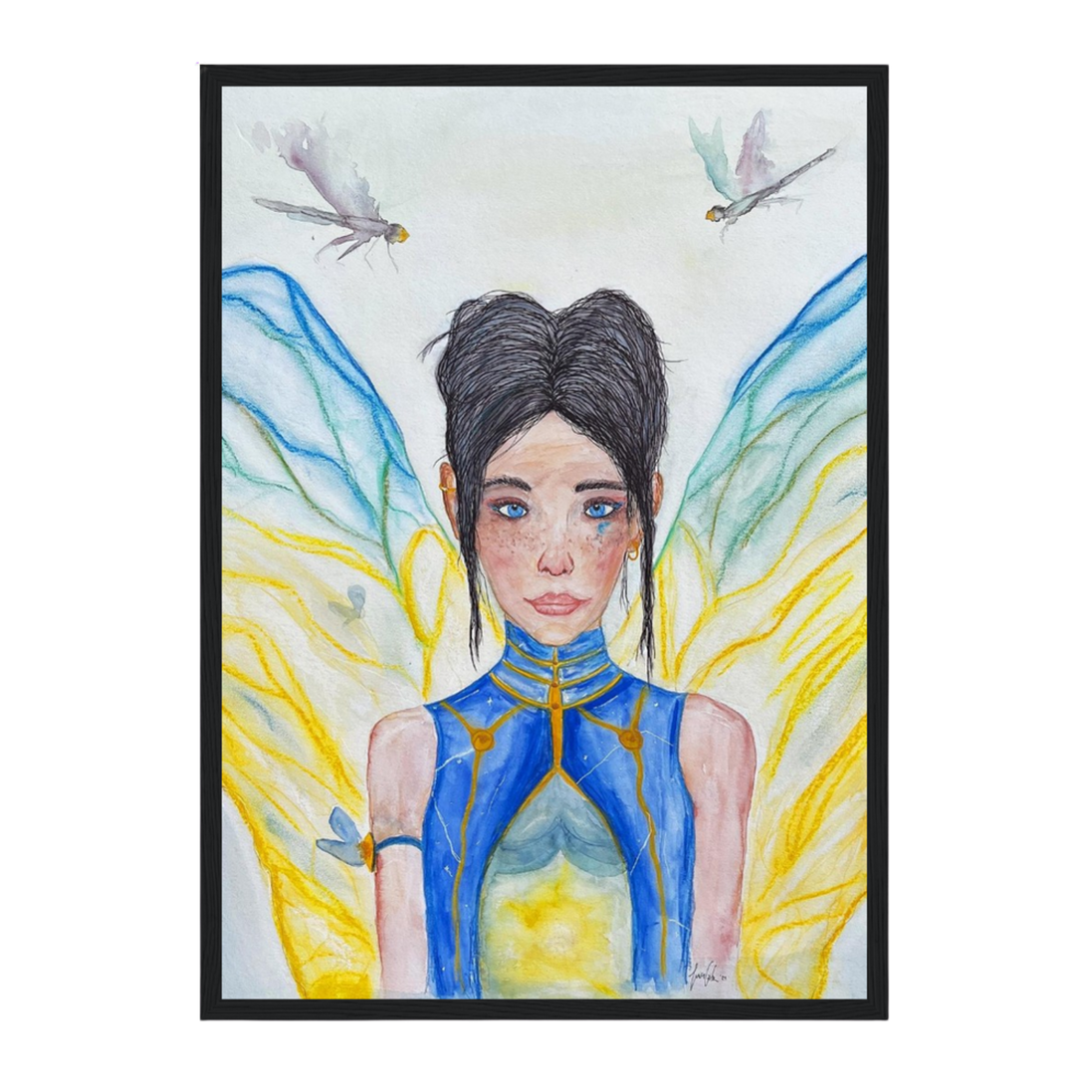 Lilly · Die Frau der Libellen · Fine Art Poster | Herzchakra Aquarell | Gerahmt