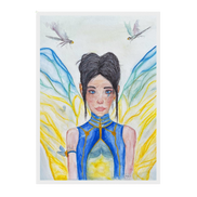 Lilly · Die Frau der Libellen · Fine Art Poster | Herzchakra Aquarell | Gerahmt