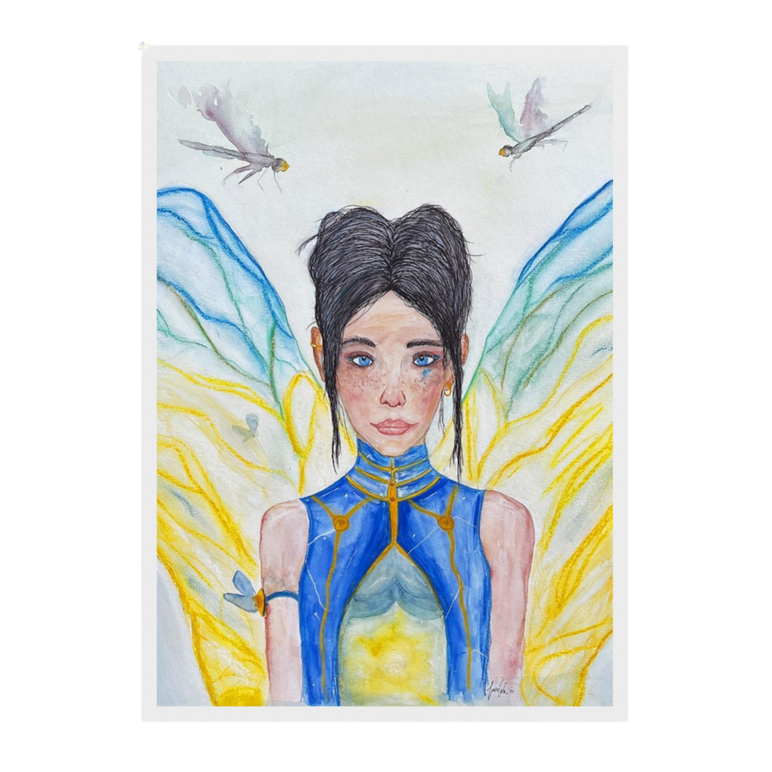 Lilly · Die Frau der Libellen · Fine Art Poster | Herzchakra Aquarell | Gerahmt