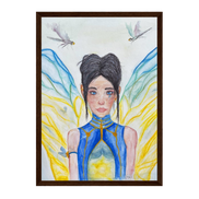 Lilly · Die Frau der Libellen · Fine Art Poster | Herzchakra Aquarell | Gerahmt