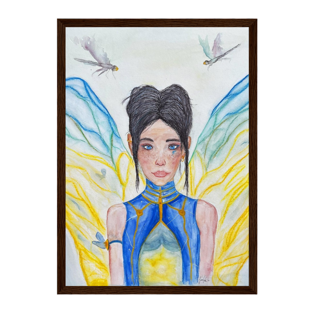Lilly · Die Frau der Libellen · Fine Art Poster | Herzchakra Aquarell | Gerahmt