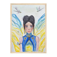 Lilly · Die Frau der Libellen · Fine Art Poster | Herzchakra Aquarell | Gerahmt
