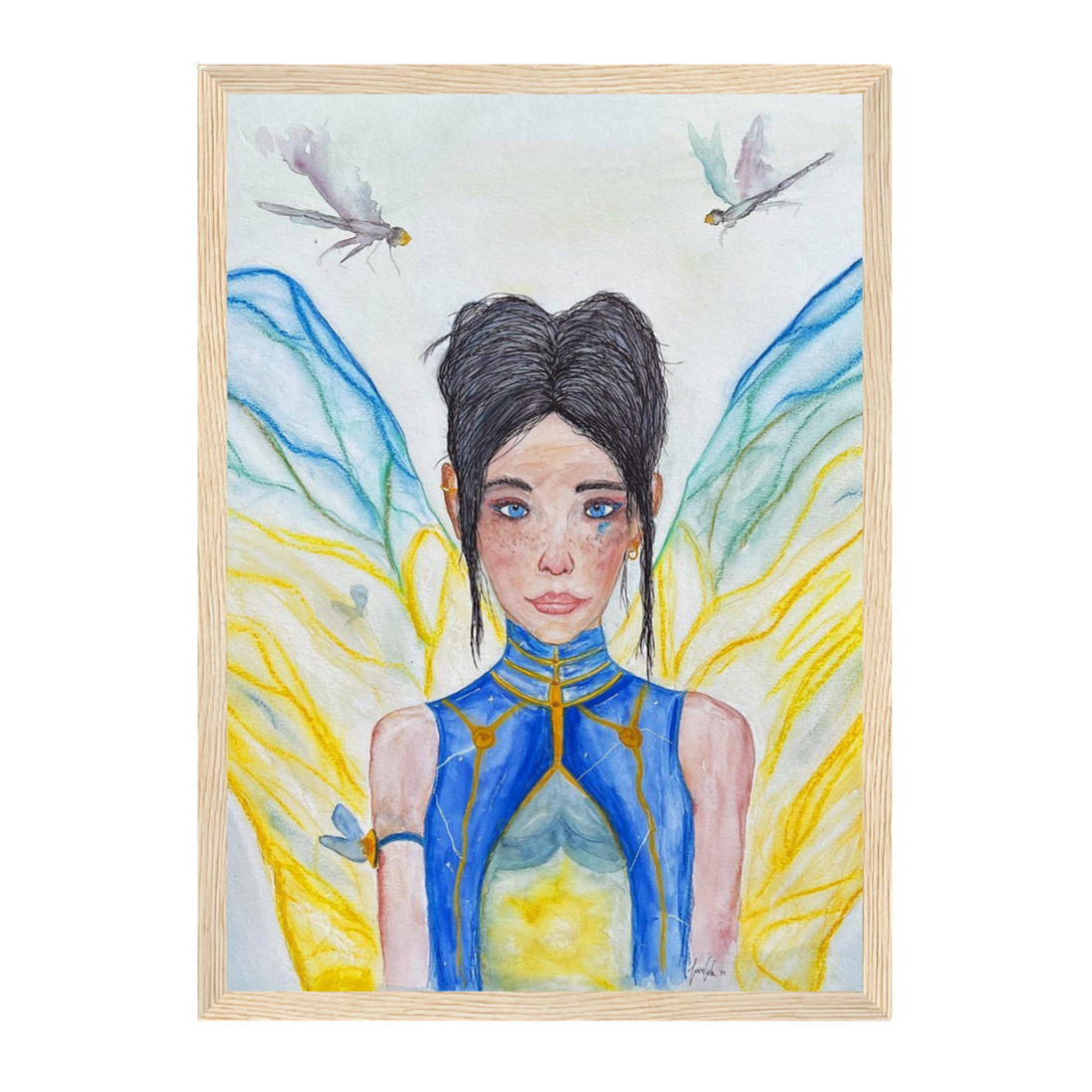 Lilly · Die Frau der Libellen · Fine Art Poster | Herzchakra Aquarell | Gerahmt