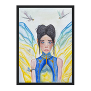 Lilly · Die Frau der Libellen · Fine Art Poster | Herzchakra Aquarell | Gerahmt