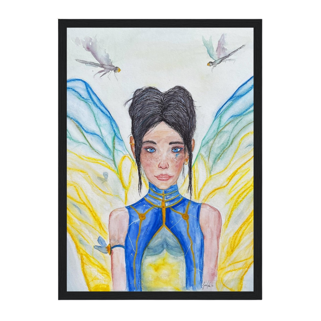 Lilly · Die Frau der Libellen · Fine Art Poster | Herzchakra Aquarell | Gerahmt