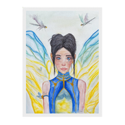 Lilly · Die Frau der Libellen · Fine Art Poster | Herzchakra Aquarell | Gerahmt
