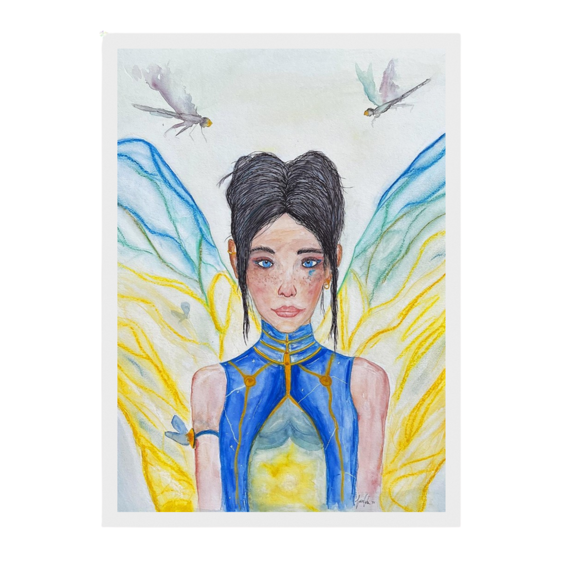Lilly · Die Frau der Libellen · Fine Art Poster | Herzchakra Aquarell | Gerahmt