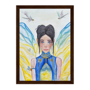 Lilly · Die Frau der Libellen · Fine Art Poster | Herzchakra Aquarell | Gerahmt