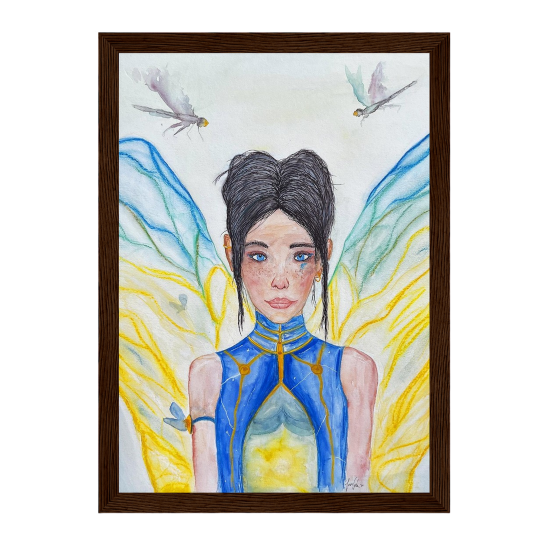 Lilly · Die Frau der Libellen · Fine Art Poster | Herzchakra Aquarell | Gerahmt