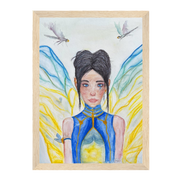 Lilly · Die Frau der Libellen · Fine Art Poster | Herzchakra Aquarell | Gerahmt