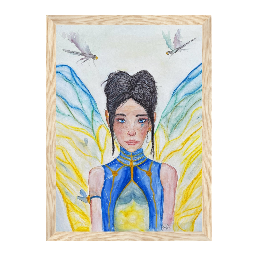 Lilly · Die Frau der Libellen · Fine Art Poster | Herzchakra Aquarell | Gerahmt