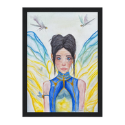 Lilly · Die Frau der Libellen · Fine Art Poster | Herzchakra Aquarell | Gerahmt
