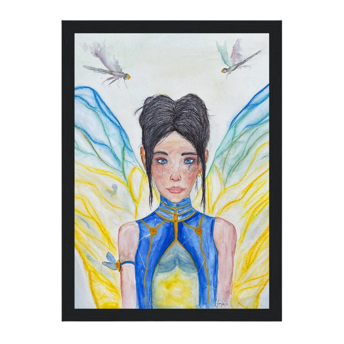 Lilly · Die Frau der Libellen · Fine Art Poster | Herzchakra Aquarell | Gerahmt