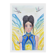Lilly · Die Frau der Libellen · Fine Art Poster | Herzchakra Aquarell | Gerahmt