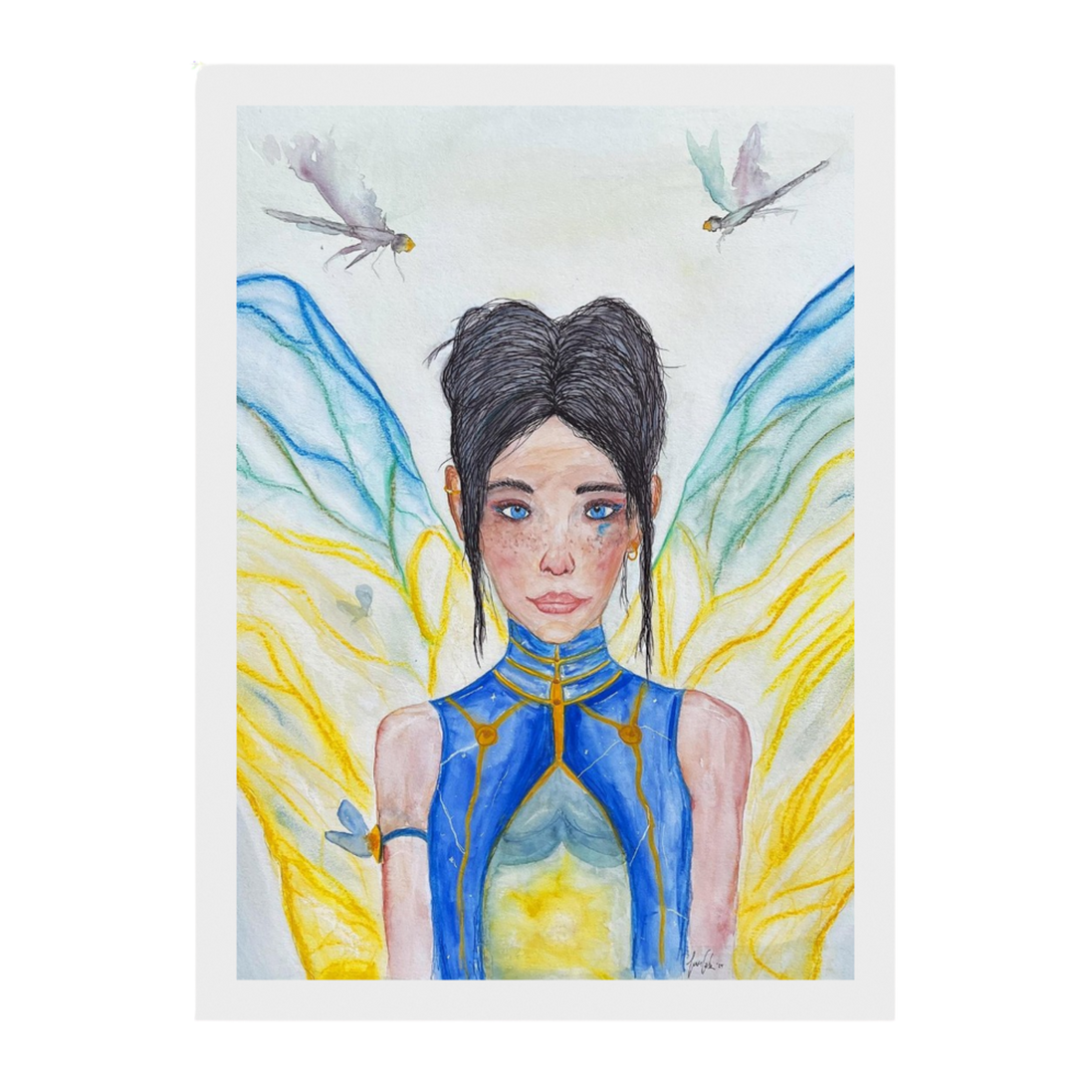 Lilly · Die Frau der Libellen · Fine Art Poster | Herzchakra Aquarell | Gerahmt
