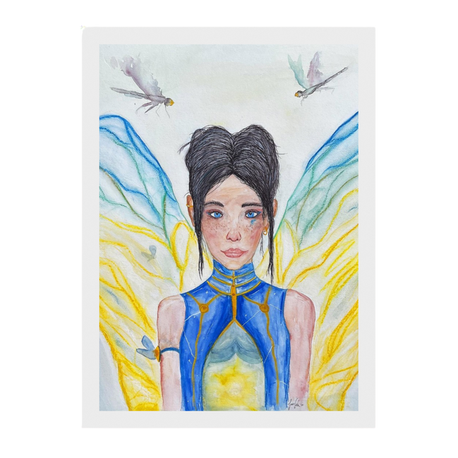 Lilly · Die Frau der Libellen · Fine Art Poster | Herzchakra Aquarell | Gerahmt