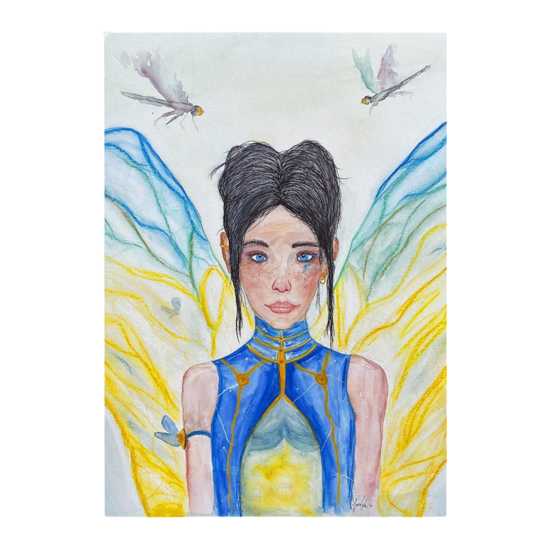 Lilly · Die Frau der Libellen · Fine Art Poster | Herzchakra Aquarell | Gerahmt