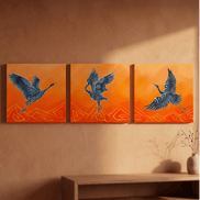 Die Kranich Trilogie · Mut · Vertrauen · Selbstbewusstsein Leinwand | 60×60 cm gerahmt oder ungerahmt