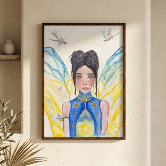 Lilly · Die Frau der Libellen · Fine Art Poster | Herzchakra Aquarell | Gerahmt